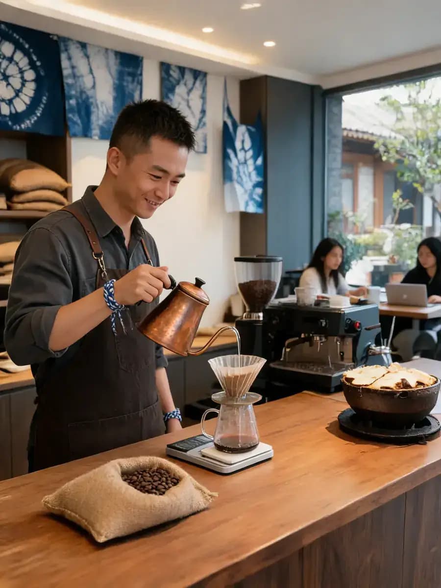 在大理寨子磨豆子,在长沙冲了8年☕️
